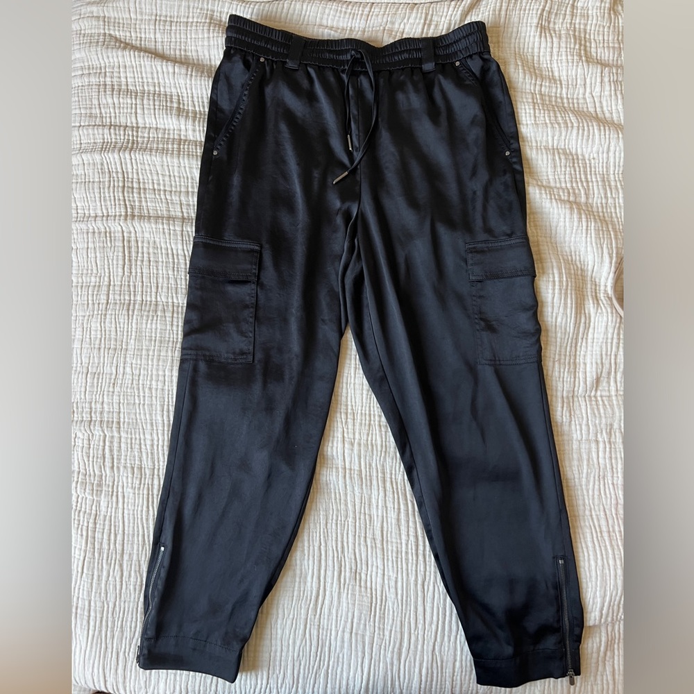 WHBM Black Satin Tie String Jogger Pants